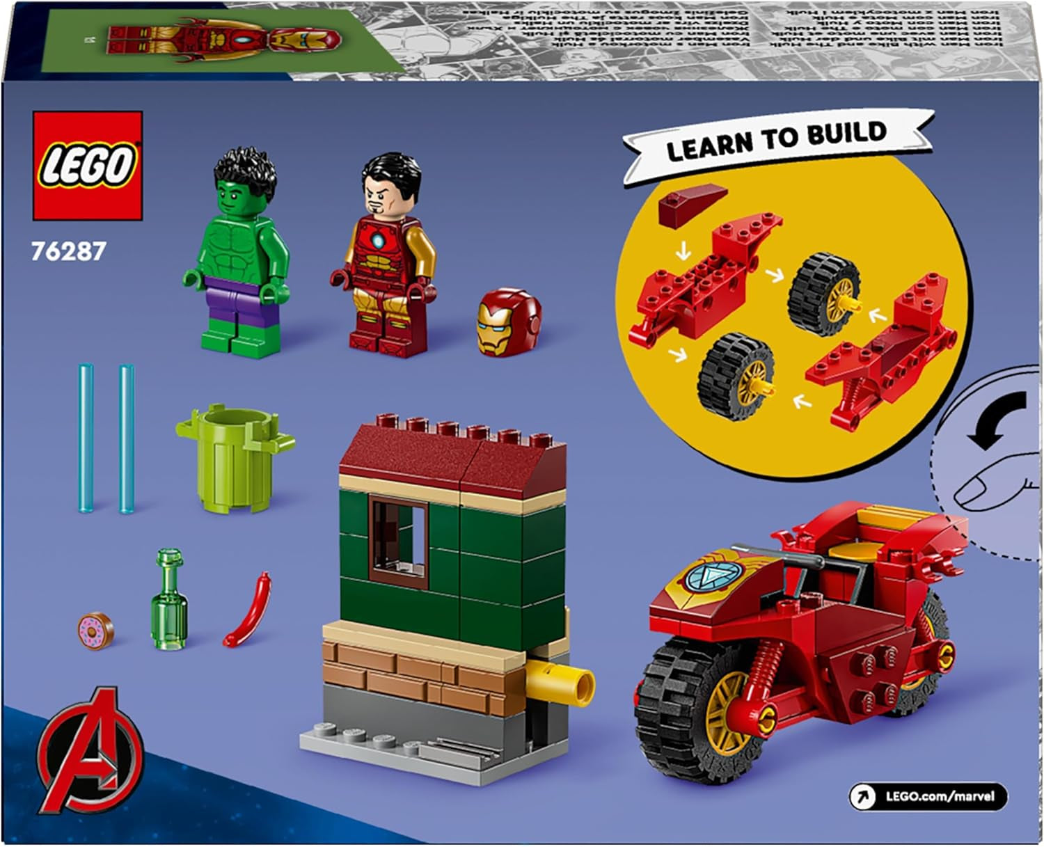 LEGO Marvel Iron Man with Bike and Hulk, Superhero Building Toy for Kids, Collection Set with Bike and Minifigures, Gift for Girls and Boys 4 Years Old 76287 Building Sets Besuche den LEGO-Store