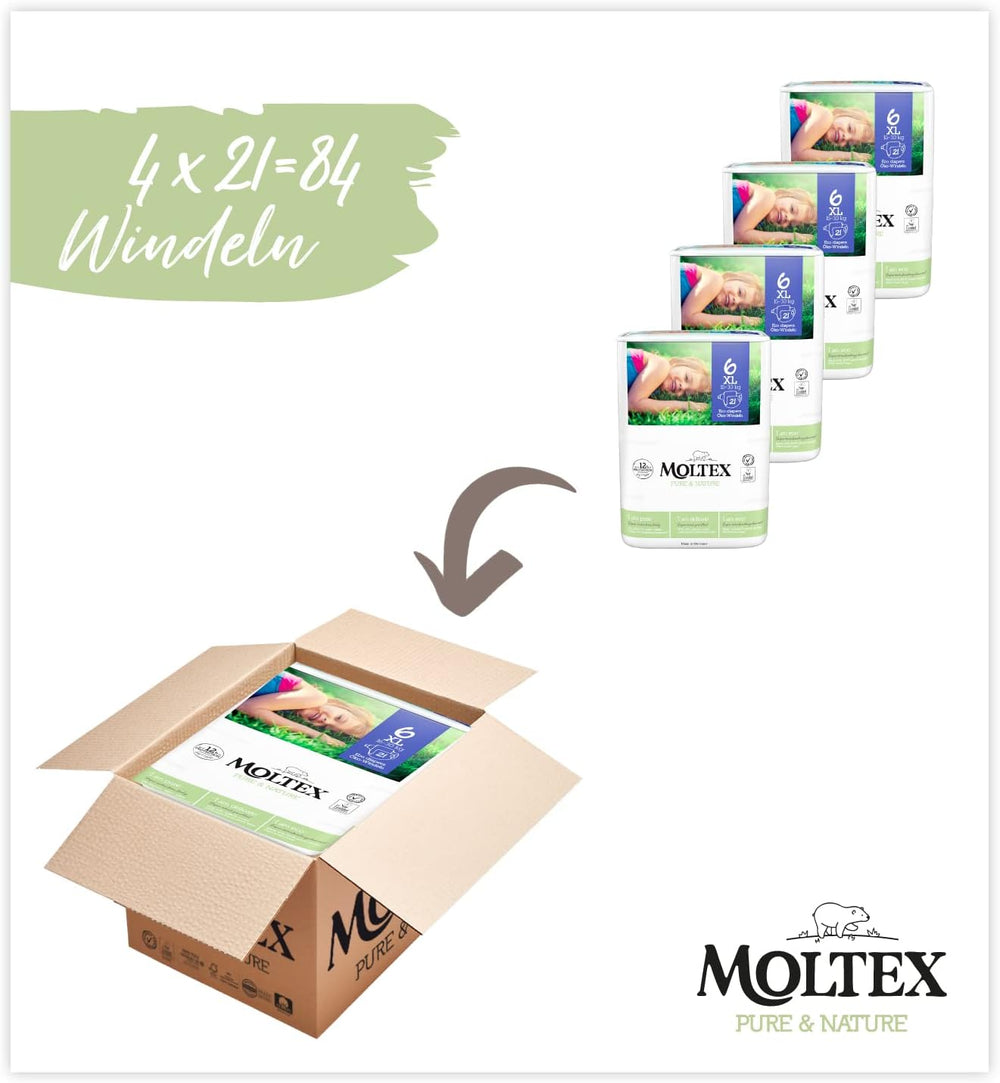 Pure & Nature Organic Diapers Size 6 XL (17-28kg) Monthly Box 84 Organic Diapers