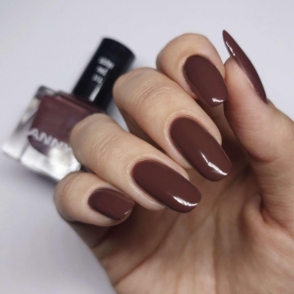 ANNY Nail Polish - High quality, long-lasting, chip-resistant and quick-drying colored nail polish, color: sister red - elegant mocha brown - 15 ml