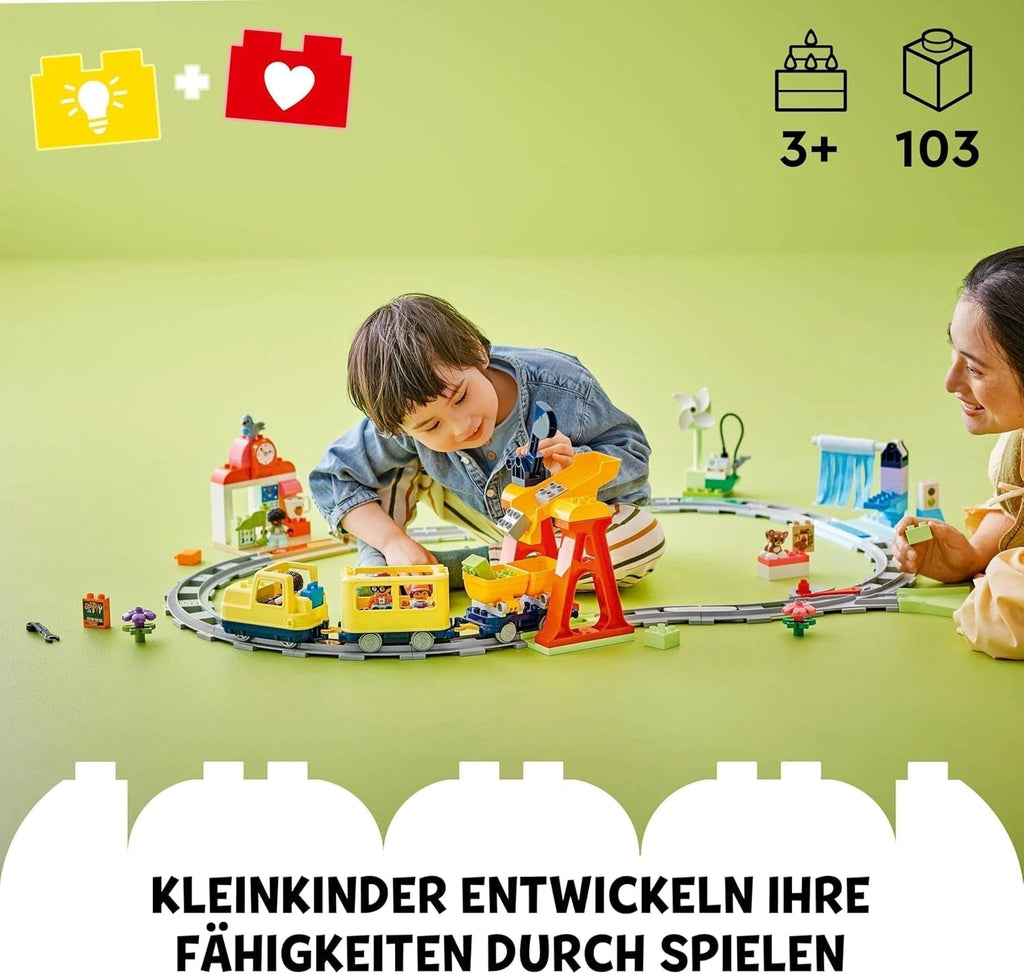 LEGO DUPLO Town Large Interactive Railway, jucărie de construcție pentru copii mici de la 3 ani, locomotivă Push & Go cu lumini și sunete, piese pentru șine, jucărie educativă pentru preșcolari 10428 Seturi de constructie Besuche den LEGO-Store