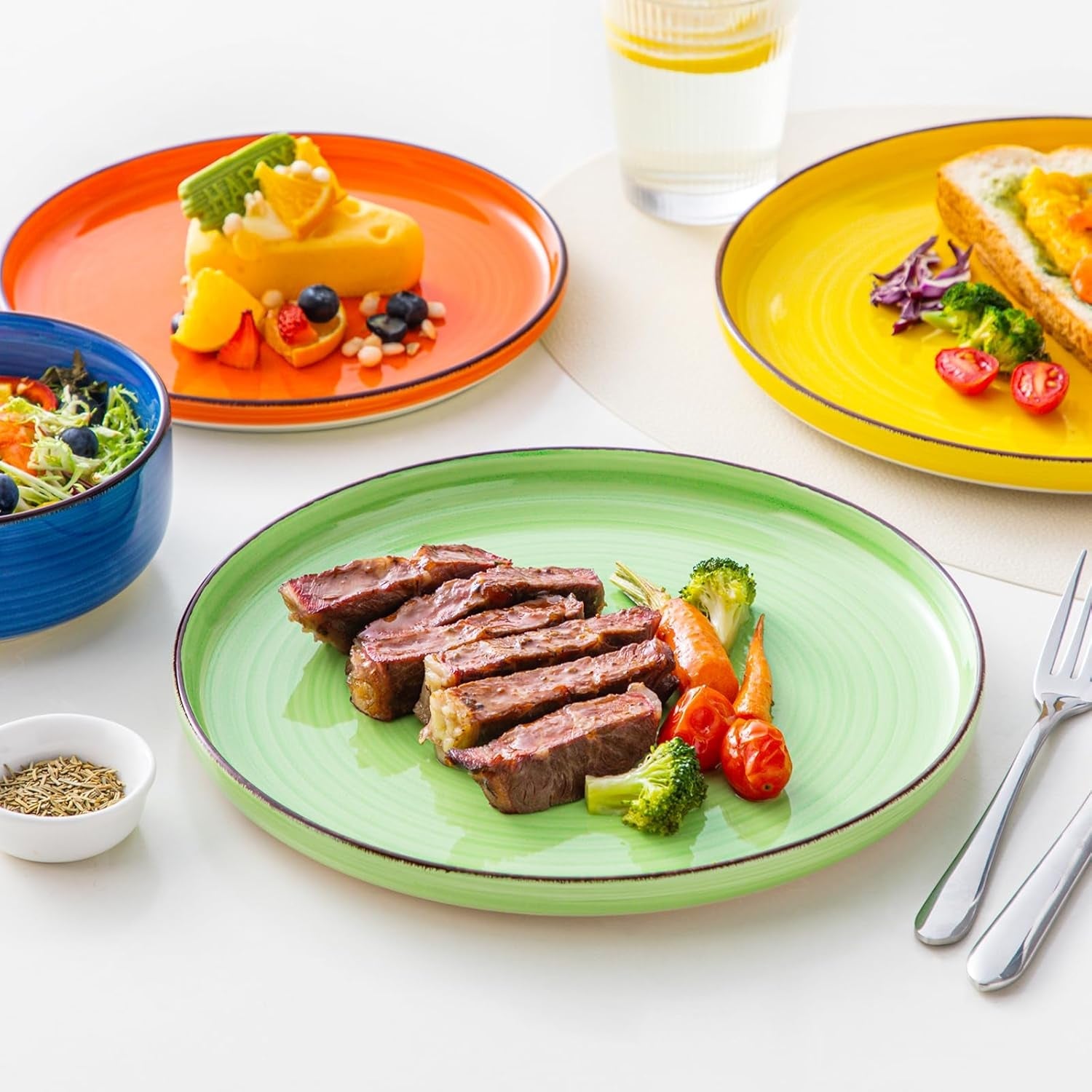 Set de veselă pentru 6 persoane, serviciu de cină din gresie Vancasso Bonita cu 18 piese, set bol și farfurie, serviciu rotund combinat cu 6 farfurii de cină, farfurii de salată și boluri fiecare