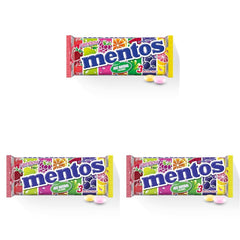 Mentos Fruit Dragees Orange Lemon Strawberry Chewy Fruit Flavored Sweets (3 Rolls), Vegan (Pack of 3)