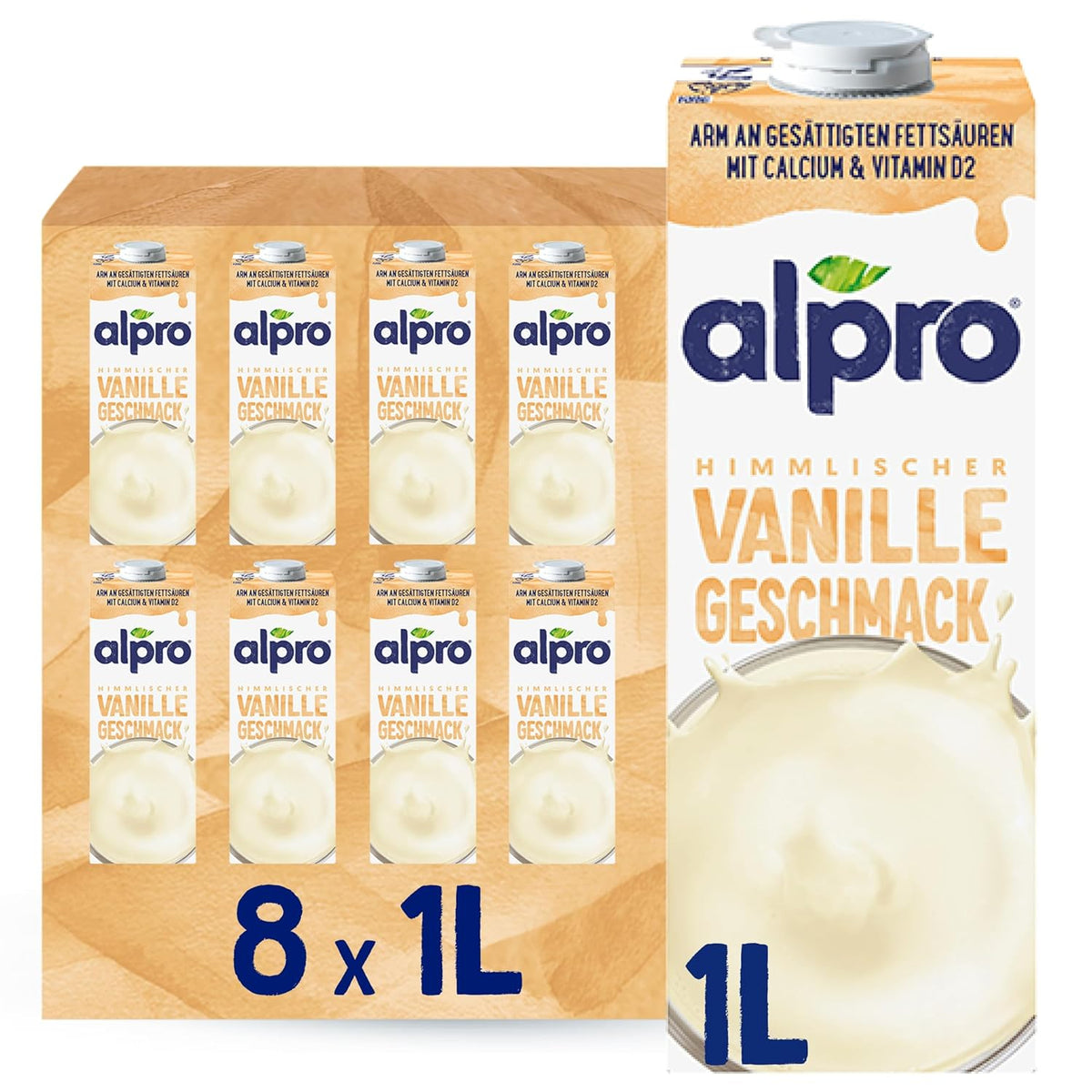 Alpro Vanilla Soy Milk 8x1L - Vegan And Rich In Calcium