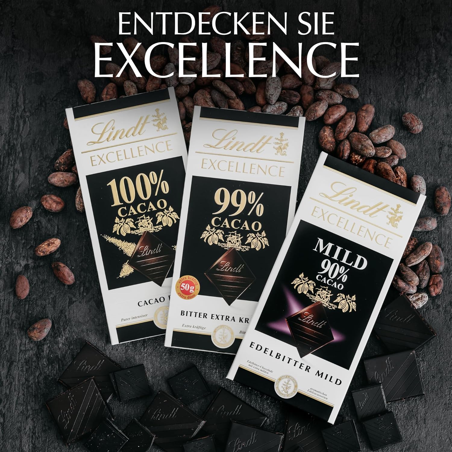 Lindt EXCELLENCE 99% Dark Chocolate Bar - Intense Cocoa Flavor 50g Vegan Premium