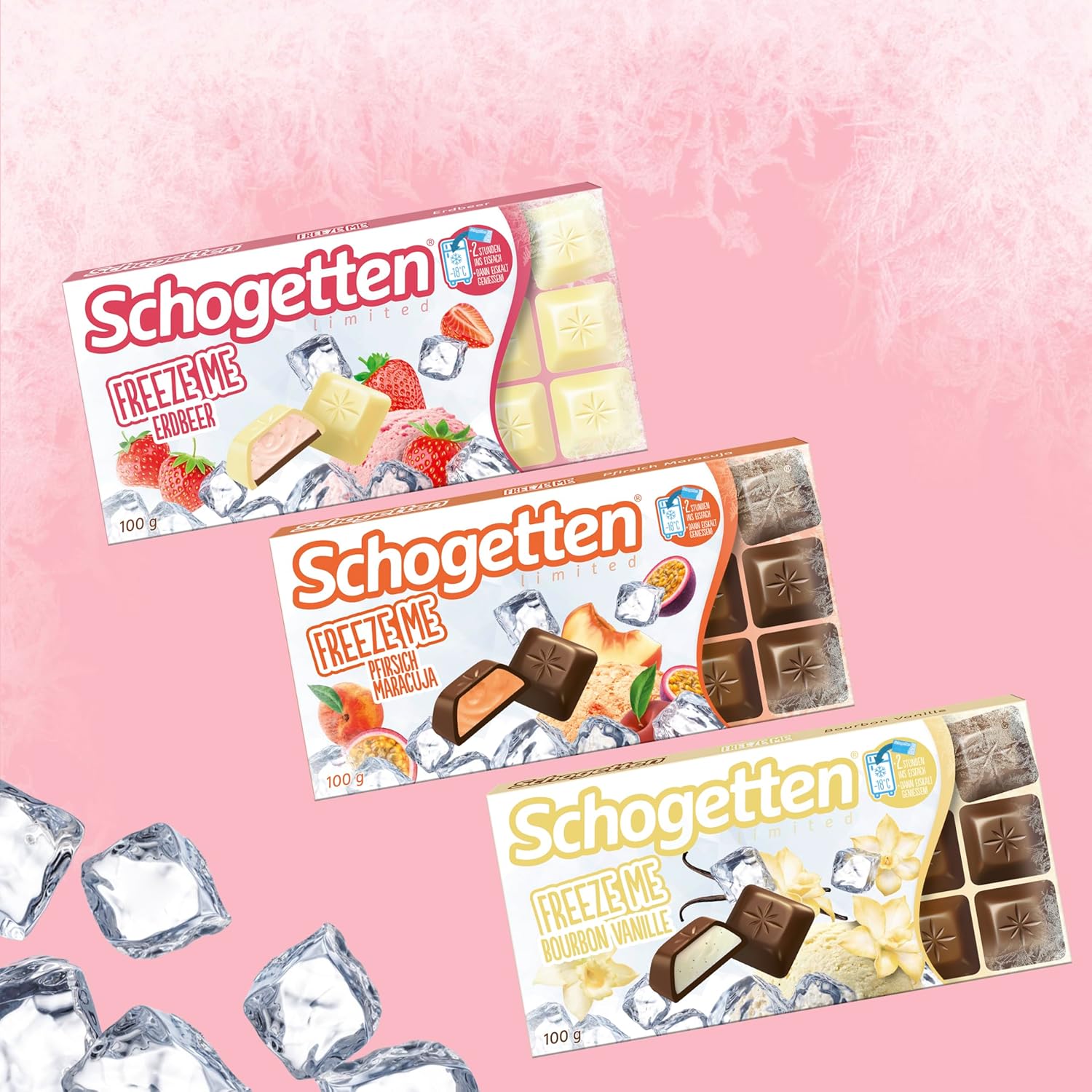 Schogetten Freeze Me Strawberry Limited Edition - Kall chokladglass med intensiv jordgubbssmak