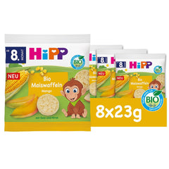 HiPP Organic Corn Waffles with Mango (8 x 23g), snack for babies from 8 months, sweetened only with fruits and vegetables, gluten-free, best organic quality
