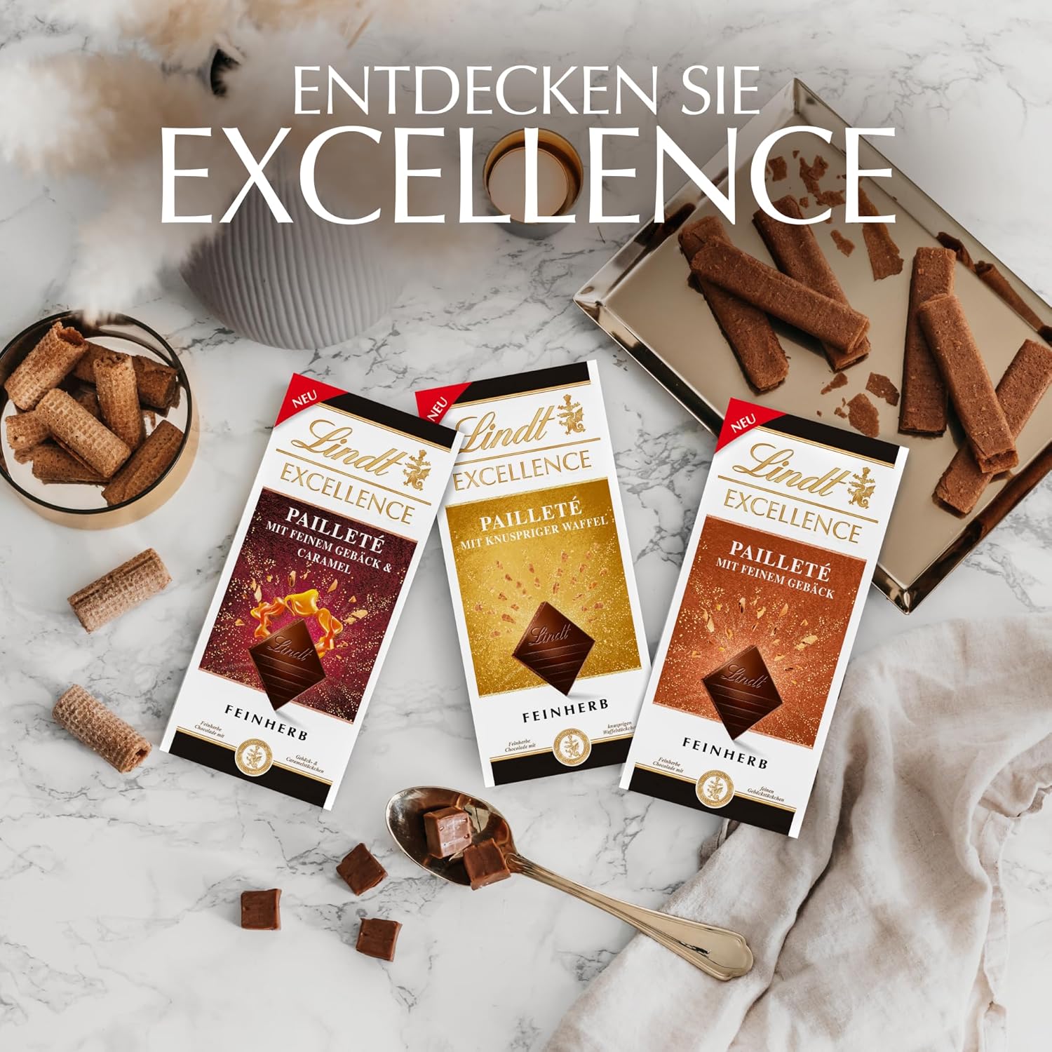 Lindt EXCELLENCE Dough Pieces With Sequins And Caramel - Fine Dark Chocolate With Intense Cocoa Flavor