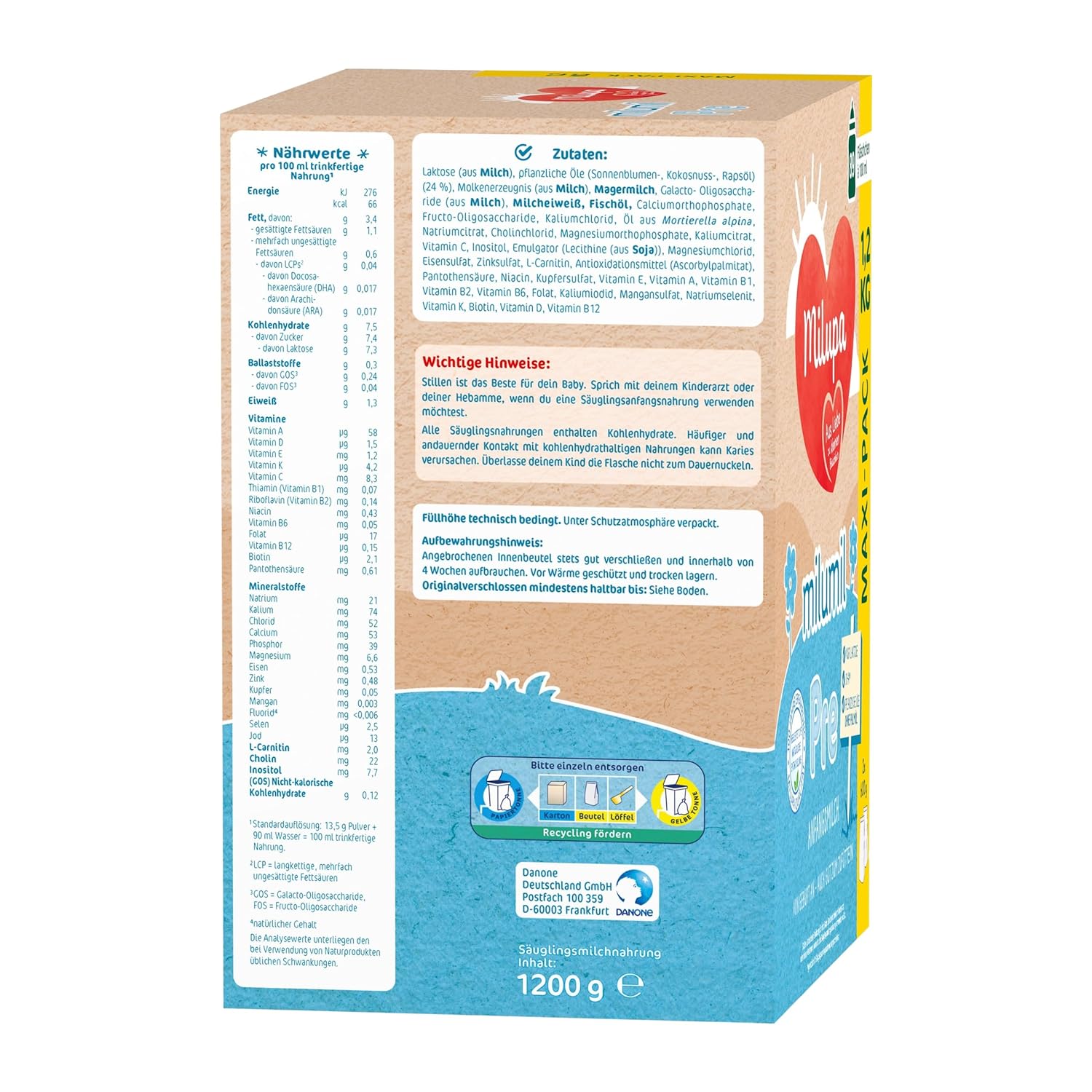 Milupa Milumil Pre, Milk powder for babies - With important nutrients and without palm oil - 800 g Naty Shop