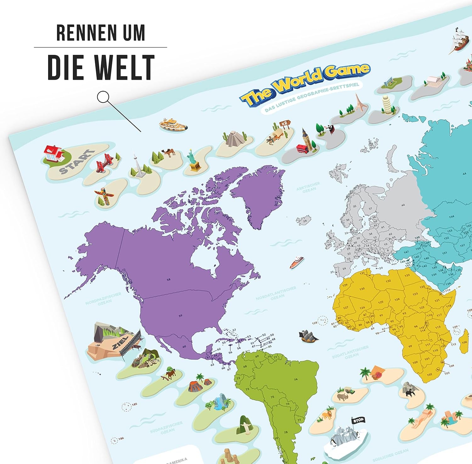 World Game - Fun Geography Board Game - World Learning Game for Kids and Adults - Cool Gift Idea for Teens - German