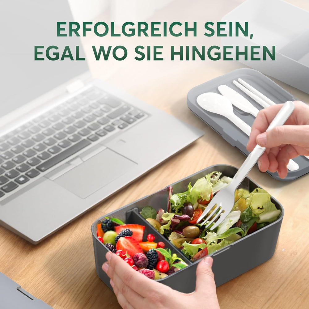 Cutie de prânz Umami pentru adulți, cutie bento stivuibilă etanșă cu 4 tacâmuri și compartimente, cutie de prânz pentru adulți, recipient pentru salată to-go, cutie de prânz pentru picnic / birou, gri cărbune, 1500 ml Cutii depozitare alimente Naty Shop