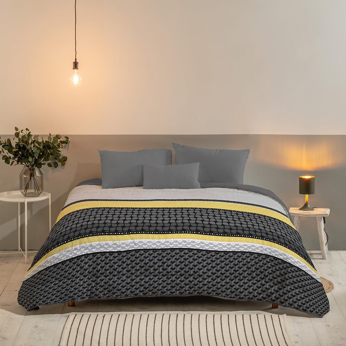 Bleu Câlin bicolor reversible quilt for 2 people, microfibre, burgundy/pepper, 220X240 cm Quilts and quilts Naty Shop Grey/graphite/amber 220X240 Cm