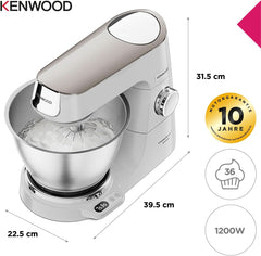Kenwood Titanium Chef Baker KVC65.001WH, Küchenmaschine Mit Integrierter Waage, 1200 Watt, Inkl. 3-Teiligem Patisserie-Set, Spatula & Spritzschutz, Weiß Mother and Child Naty Shop