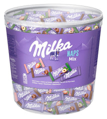 Milka Naps Mix – Mini chocolate squares in 4 assortments: Alpine Milk, Strawberries, Hazelnuts, Cocoa Cream – 1 x 1kg