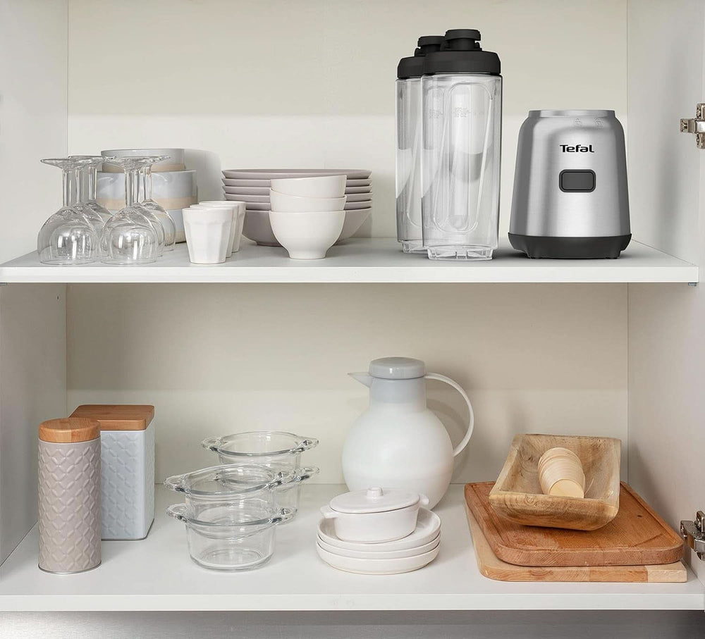 Tefal BL15FD Mix Und Move Mini-Standmixer, 300 Watt, 2 Flaschen To-Go in Premium Tritan, Kompaktes Design, Einfach Zu Reinigen, Abnehmbare Klingen, Einknopfbedienung, Silber/Grau Mama si Copilul Naty Shop