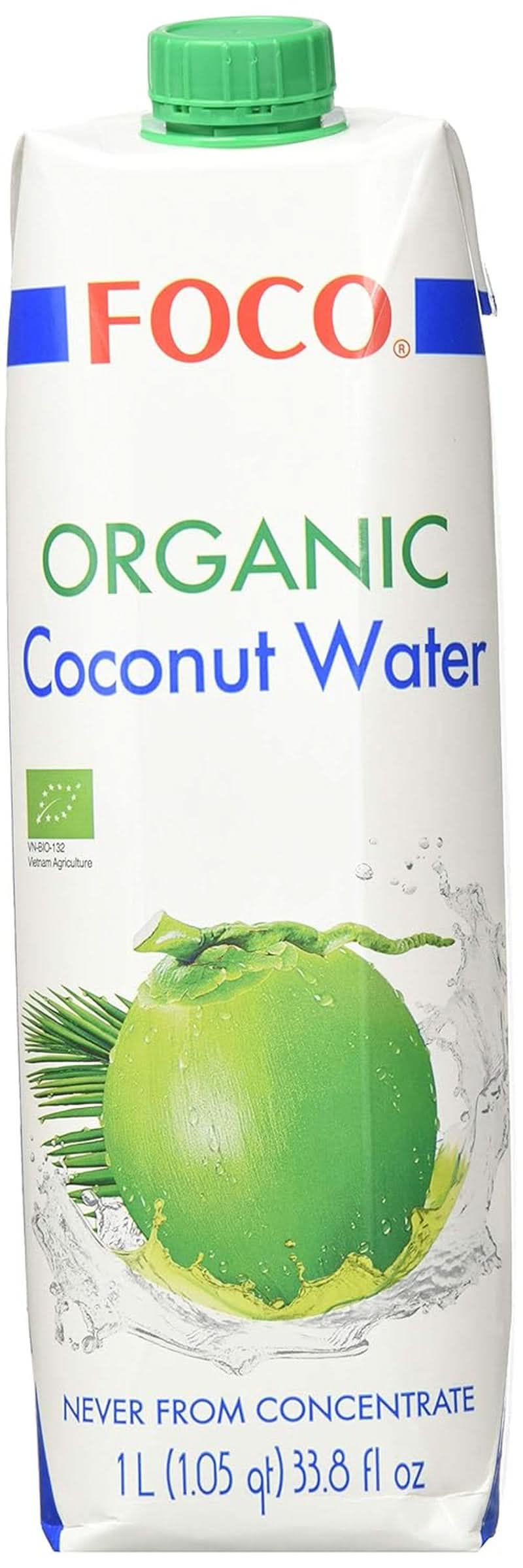 FOCO Organic Coconut Water Pure Refreshing Sports Drink 100% Coconut Water - 6 X 1 Liter Naty Shop 6 x 1 Liter Pure, Bio