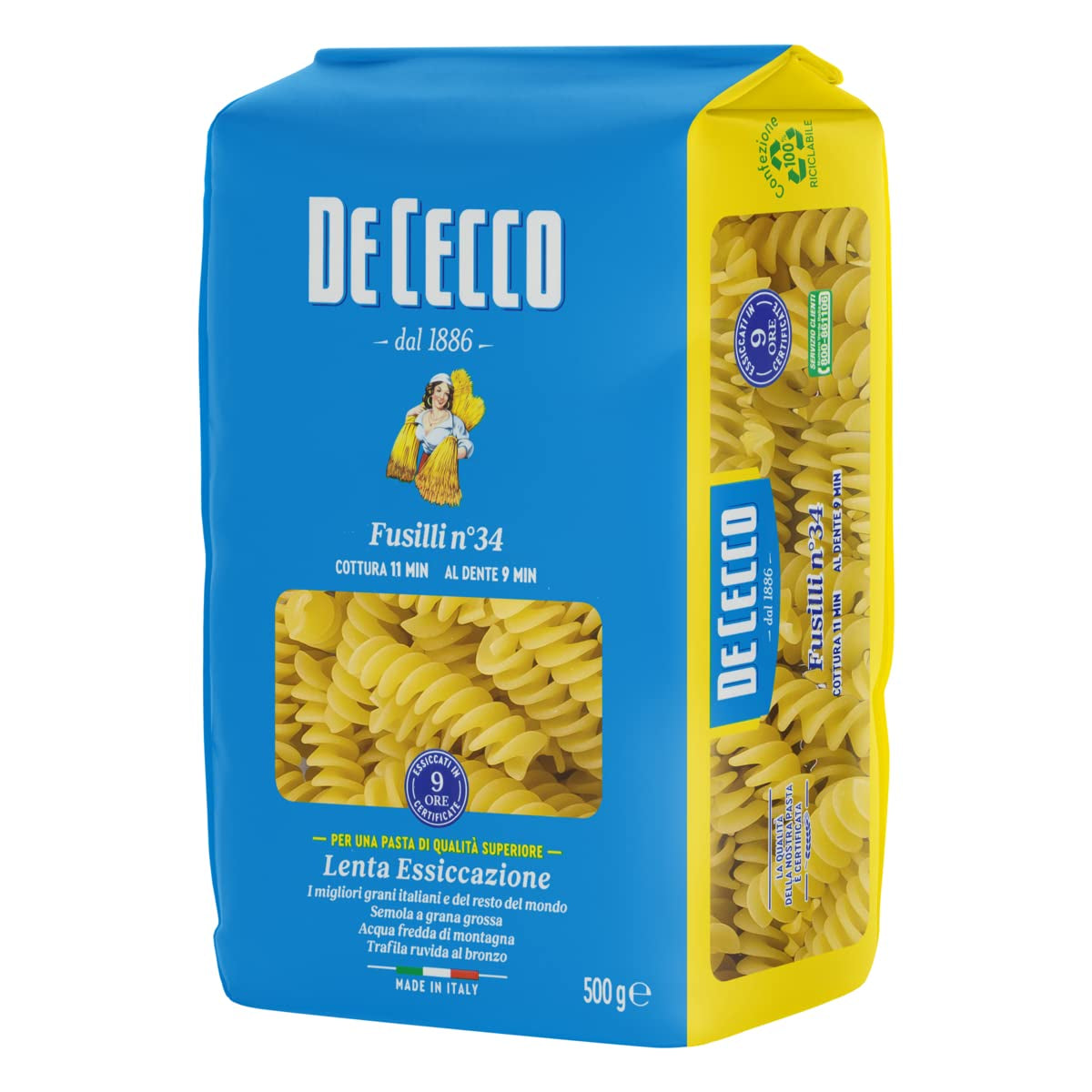 Fusilli 34, Pasta di griș di Grano duro, 500 g