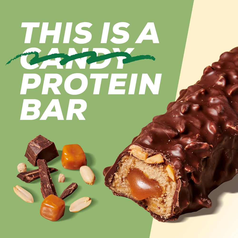 MaxiNutrition Creamy vegan protein bar with chocolate, peanuts and caramel 12x45g - vegan protein bar, 18% protein, 8.3g per bar, low sugar content (0.9g), no added sugar, no artificial flavors