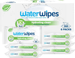 Waterwipes Șervețele pentru bebeluși hidratante și de curățare, cu 99% apă și extract de Aloe Vera, șervețele umede pentru față și corp Naty Shop 360 servetele