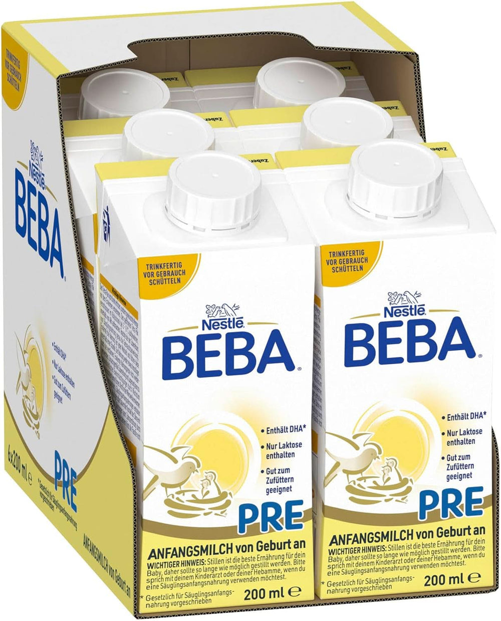 BEBA PRE Initial milk from birth, baby food with DHA, only lactose, without palm oil, pack 3 (3 x 800 g) Naty Shop PRE, set 6 x 200 ml 6 x 200 ml