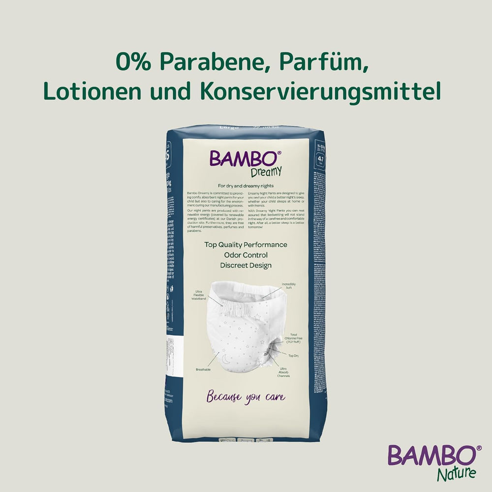 Bambo Dreamy Nighttime Pull-Up Diapers, Large (35-50kg/77-110lbs), 10-Pack | Pull-Up diapers for children | Ultra-absorbent bedwetting nightwear
