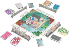 Zoch Ananda - A strategic board game with meditative influences, temple building using tactics, monks meditating in colored areas, collecting karma points, family game for ages 10 and up.