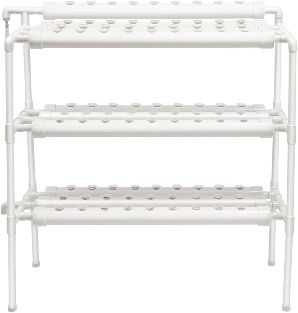 3-Layer Hydroponic Grow Kit with 90/108 Planting Positions and Water Pump, PVC Soilless Plant Growing Systems, Hydroponic Growing Kits for Vegetables and Fruits (108 Planting Positions)