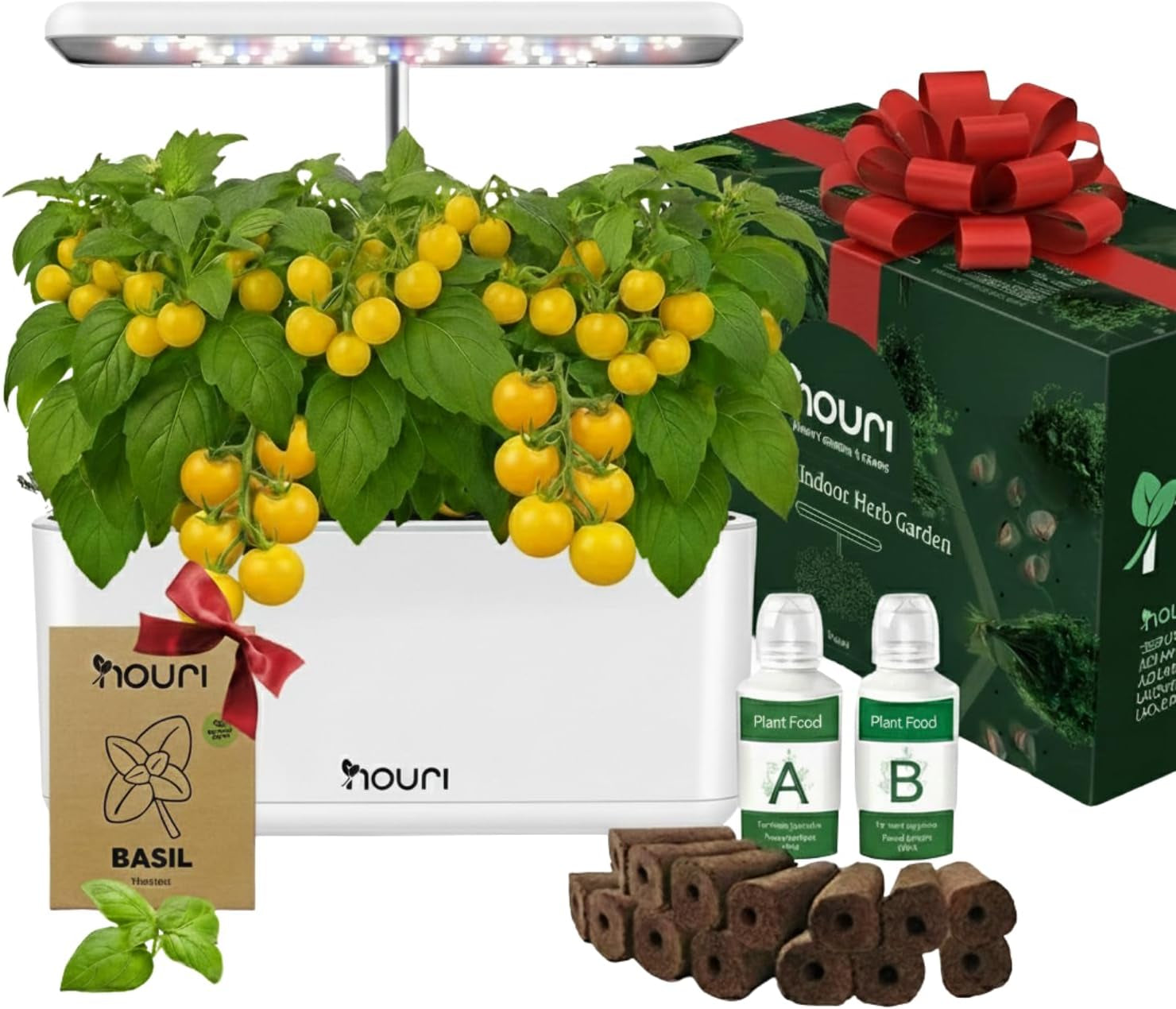 New 7 Bridge + Heirloom Basil | Smart Garden for Home Cooks | Hydroponic growing system | LED Grow Lights | Indoor Herb Gardening Kit for Plant Lovers and Gardeners, White