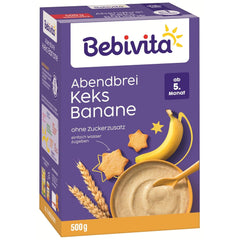 Evening porridge with biscuits and bananas (4x500g), milk porridge from 5 months, no added sugar, with valuable minerals and vitamins, very filling
