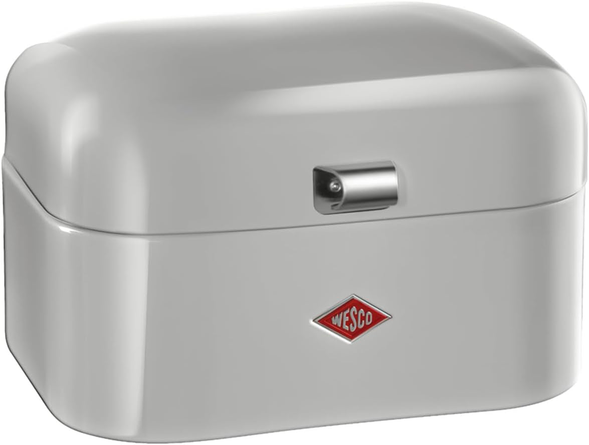 Coș de pâine WESCO Single Grandy în culoarea verde mentă, tablă de oțel acoperită cu pulbere, găuri de ventilație și mâner robust Cutii depozitare alimente Naty Shop Gri