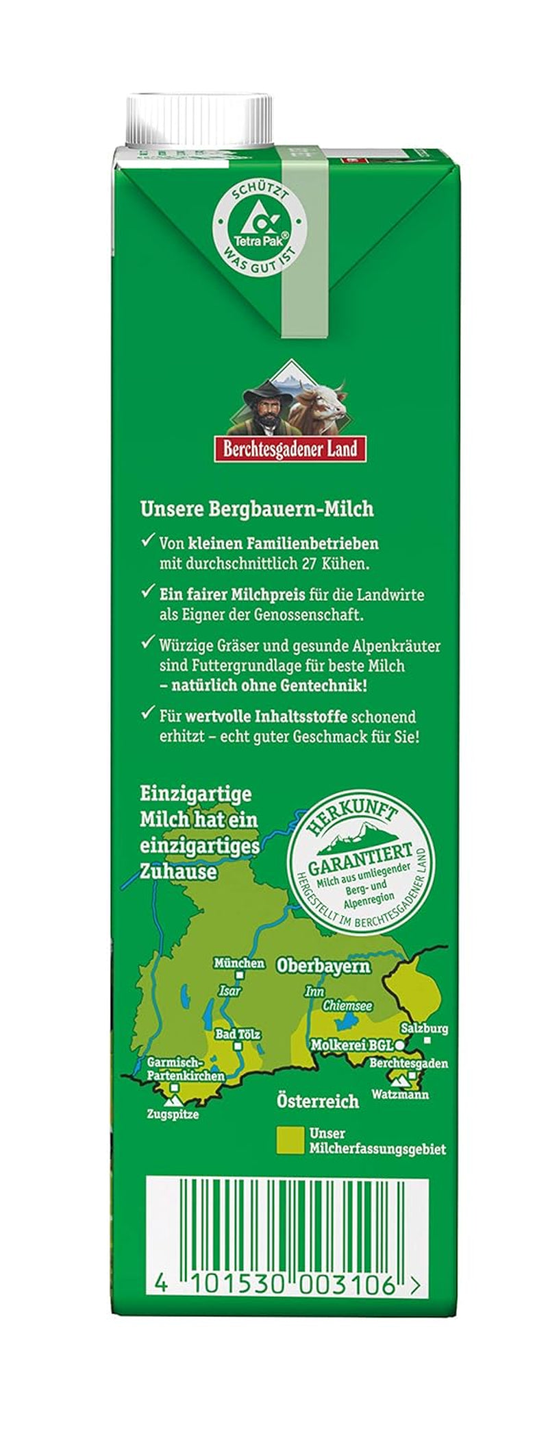 Berchtesgadener Land Haltbare Bergbauern-Milch, 1.5% Fett, 12er Pack (12 x 1 l)