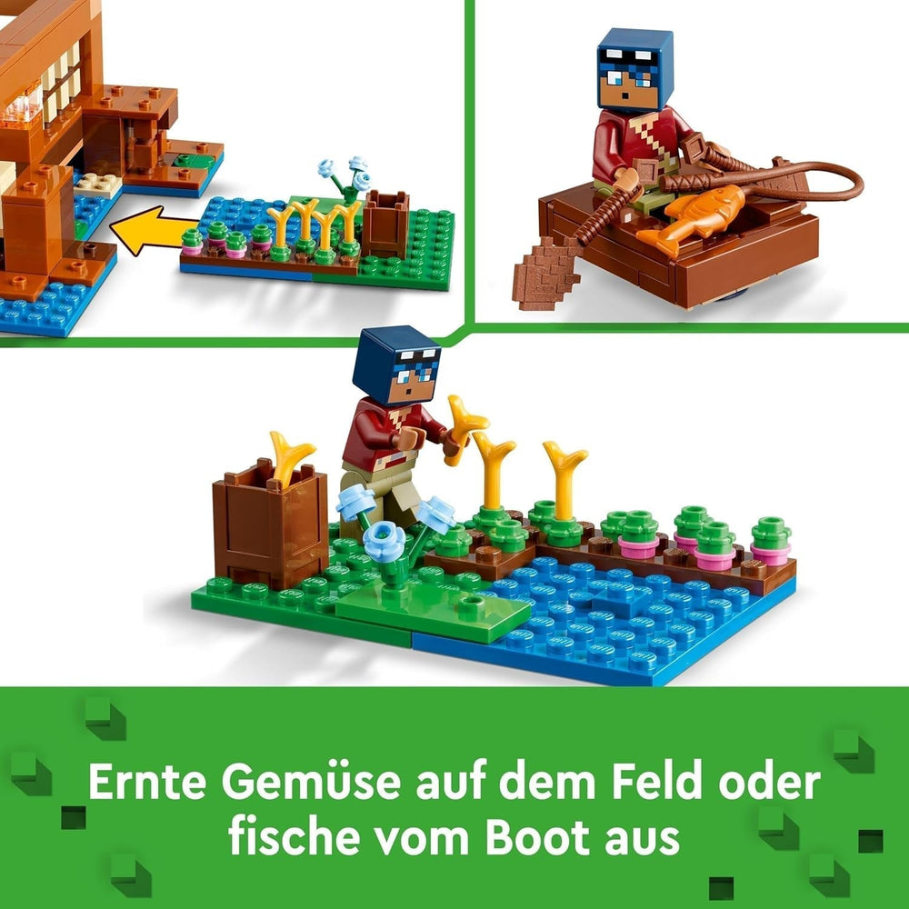 LEGO Minecraft The Frog House, toy house with figures including zombie, slime and drowning man, plus accessories such as toy boat and workbench, gift for boys and girls from 8 years old 21256 Building sets Besuche den LEGO-Store