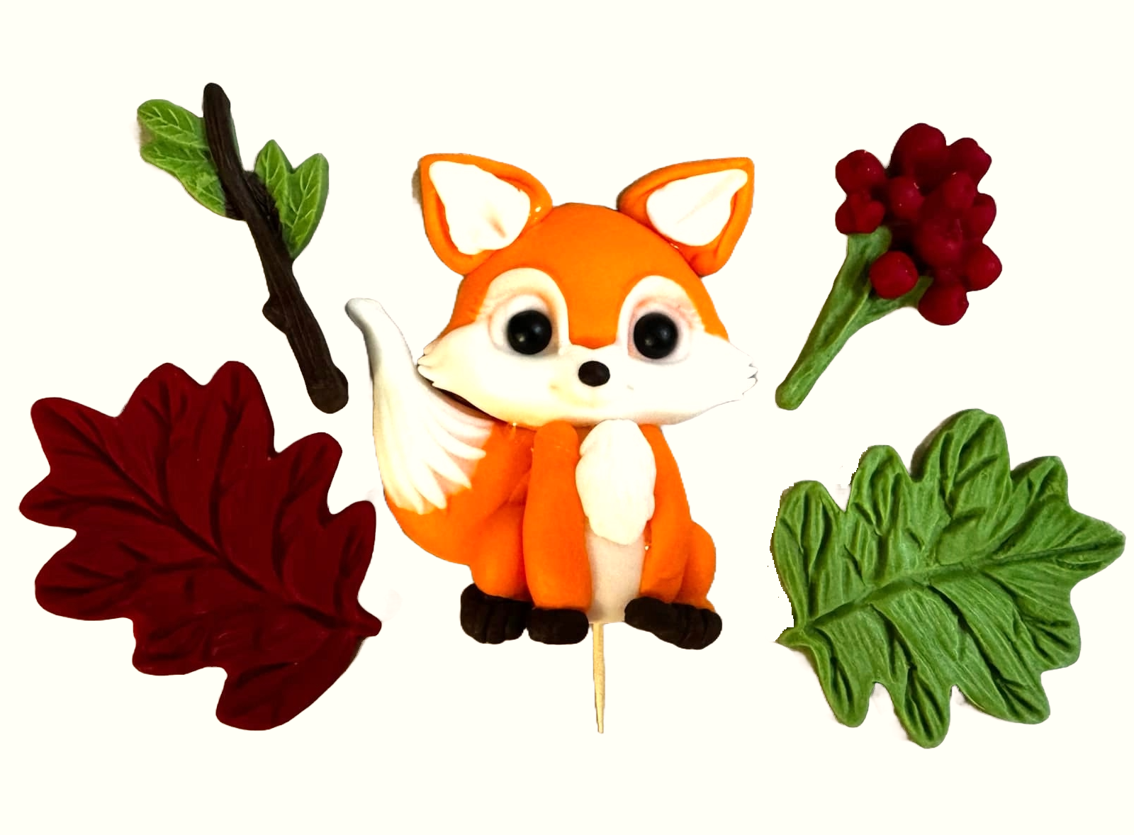 Set of 5 edible sugar paste decorations, Fox cub Sugar paste decorations Nati Shop