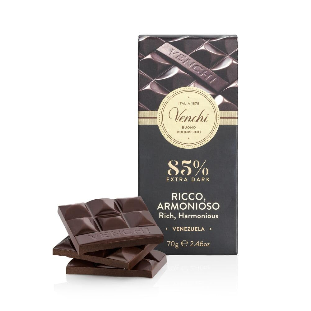 Venchi - Chocolate bar 85%, 70g - With crunchy roasted cocoa beans - Gluten free - Vegan