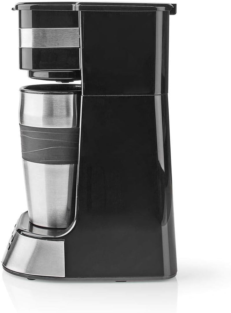 Espressor NEDIS - Cafea Filtrată - 0,4 l - 1 Ceașcă - Cronometru - Negru / Argintiu