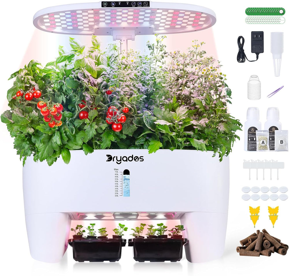 Hydroponic Grow System: 8 Capsules, 24W Full Spectrum LED Lamp with Low Water Warning | Indoor garden for kitchen, living room, school | Gift idea for amateur gardeners