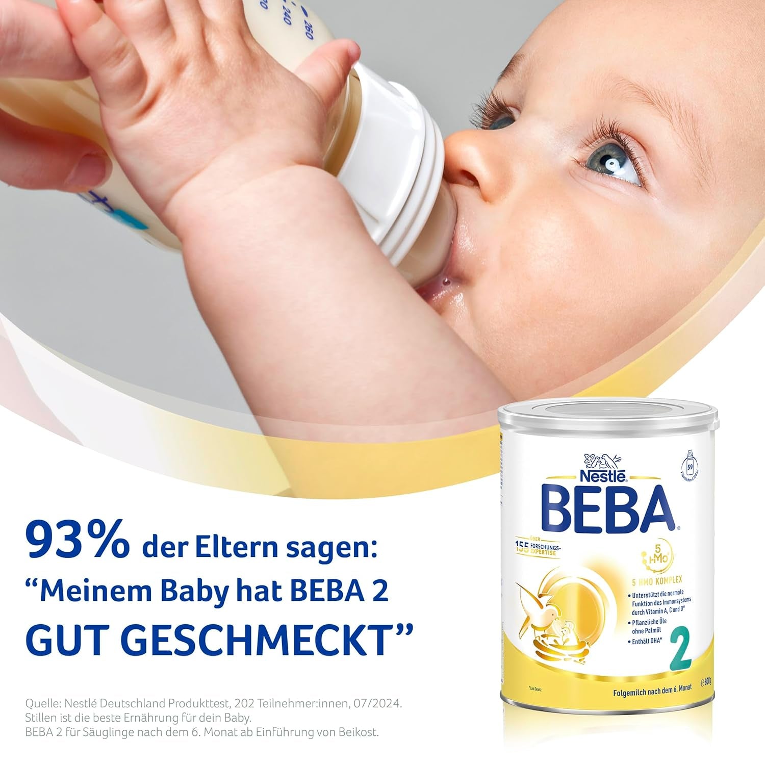 BEBA 2 - Follow-on milk after 6 months, with 5 HMO complex, age-appropriate protein content, lactose-free, palm oil-free, fish oil-free, baby food, baby milk powder, pack of 3 (3 x 800g)