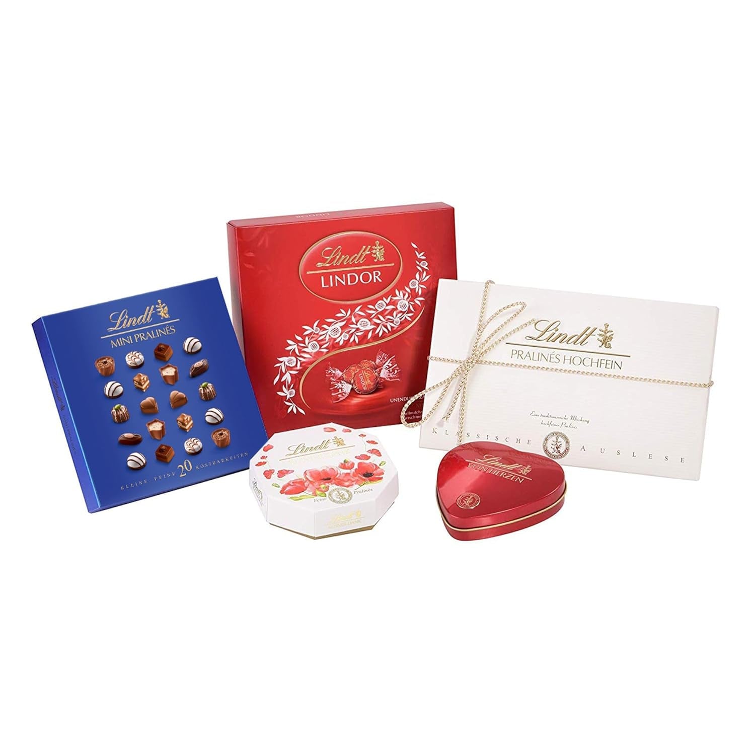Lindt Chocolate Praline Gift Set | 477g | 5 boxes of Lindt pralines in the variants: Exquisite, Mini Praline, LINDOR Gift, Small Thank You, From the Heart | Praline gift | Chocolate gift