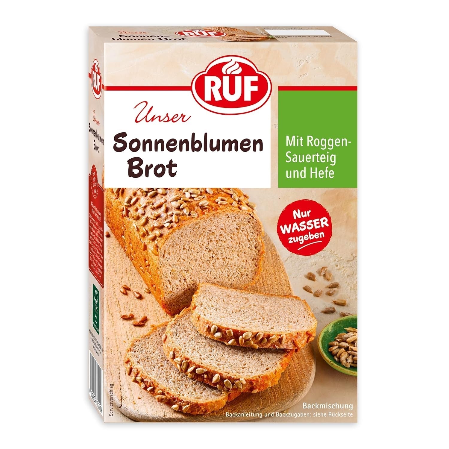 RUF Sonnenblumen Brot, Nur Wasser Hinzufügen, Brotbackmischung Mit Sonnenblumenkernen, Brotteigmischung Mit Roggen-Sauerteig Und Hefe Für Sonnenblumenkernbrot, 1 X 410G Naty Shop 410 G (1Er Pack)