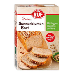 RUF Sonnenblumen Brot, Nur Wasser Addenden, Brotbackmischung Mit Sonnenblumenkernen, Brotteigmischung Mit Roggen-Sauerteig Und Hefe Für Sonnenblumenkernbrot, 1 X 410G Naty Shop 410 G (1Er Pack)