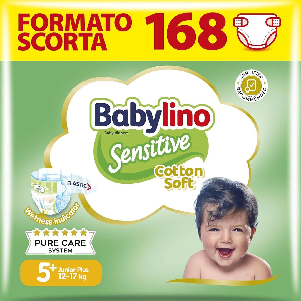 Babylino Sensitive, Scutece delicate pentru copii, diverse marimi Mama si Copilul Naty Shop Mărimea 5+ (168 bucăți)