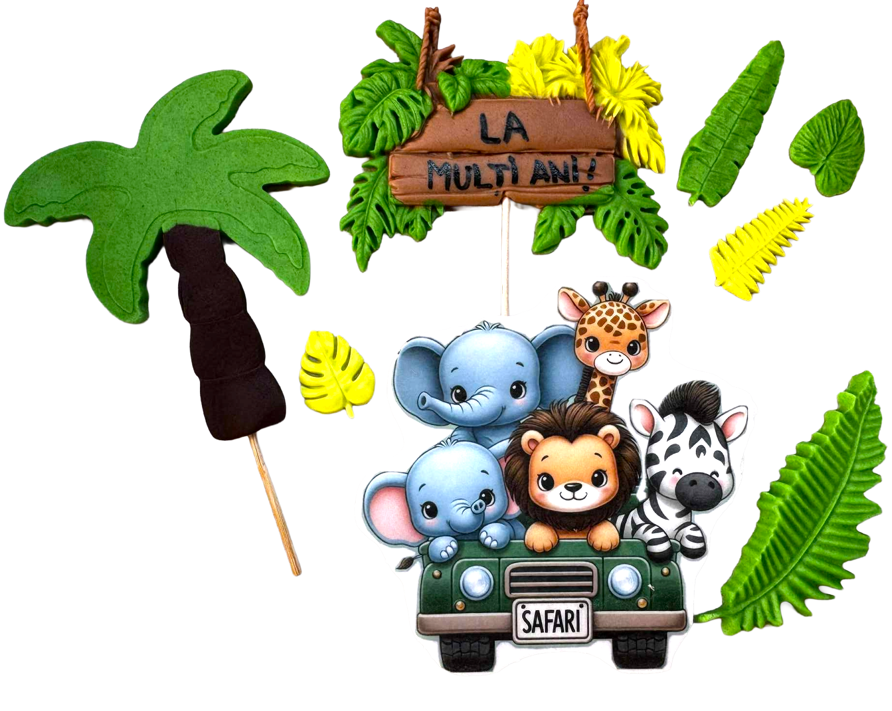 Set of 8 edible decorations, Safari