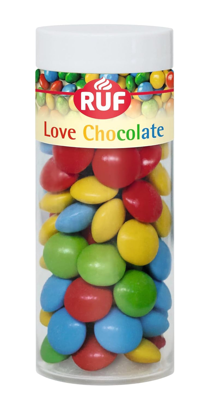 RUF Love Chocolate Chocolate Lentil Decorations, made from fine milk chocolate with a crunchy and colorful sugar glaze, 75g per box