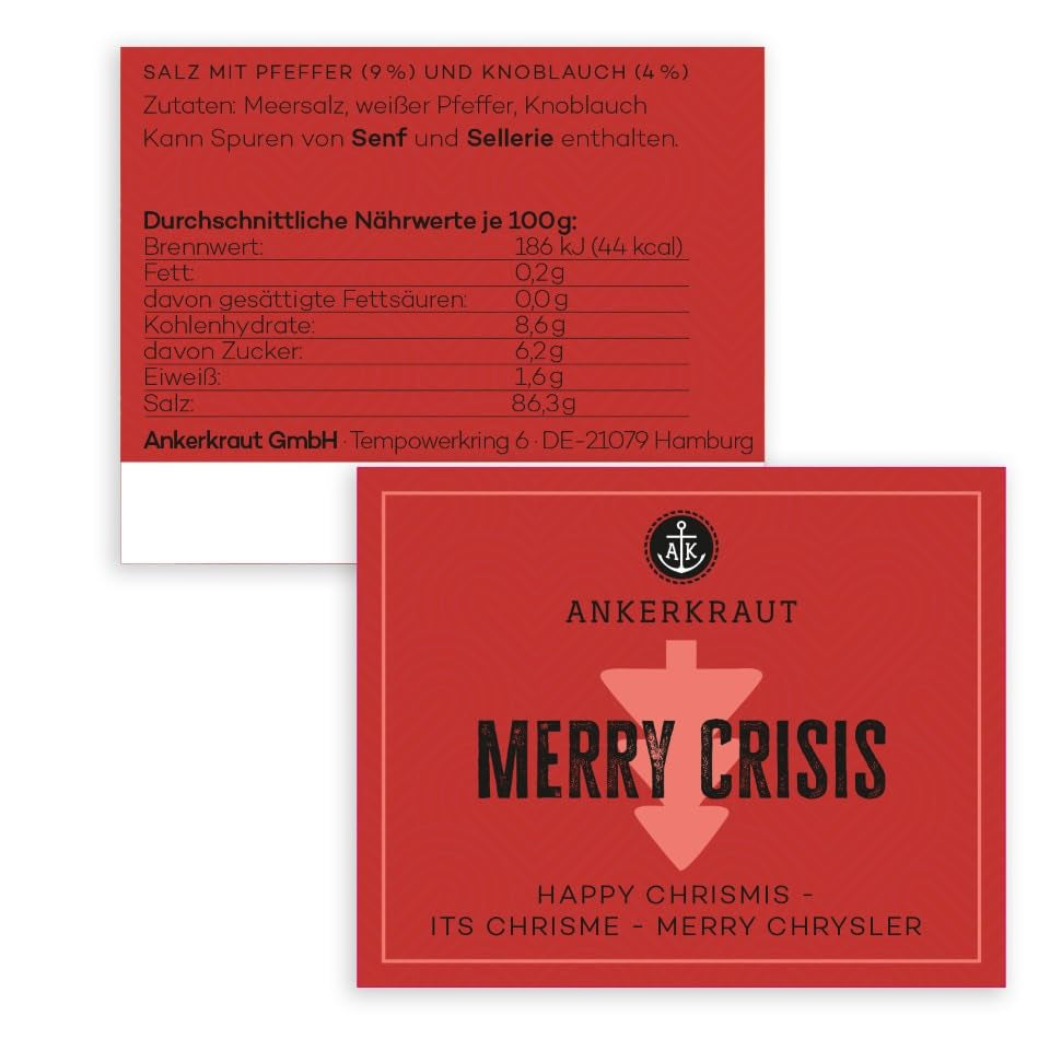 Ankerkraut "Merry Crisis" Anlass-Gewürz, Aioli Pfeffer Salz zum Verschenken, Gewürz Geschenk mit Knoblauch, 155 g im Corkenglas