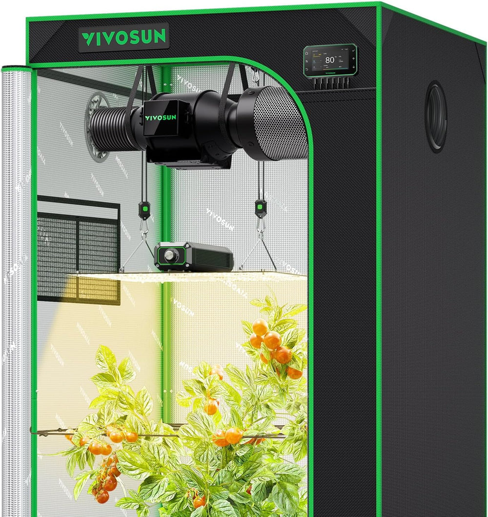 VIVOSUN GIY 80x80x160cm Smart Grow Tent System, Built-in WiFi Grow Tent Kit with Auto Ventilation and Circulation, 150W Full Spectrum LED Grow Light and GrowHub E42A Controller