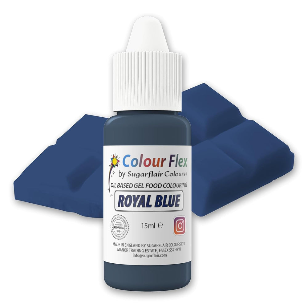 Colorant alimentar pe bază de ulei Sugarflair Colourflex, albastru regal, colorant alimentar lichid foarte concentrat, colorant alimentar pentru cremă de unt, ciocolată, aluat, fondant, glazură și multe altele - 15 ml