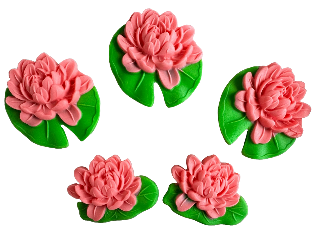 Set of 5 edible sugar paste decorations, pink water lilies Sugar Paste Decorations Naty Shop
