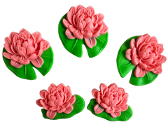 Set of 5 edible sugar paste decorations, pink water lilies Sugar Paste Decorations Naty Shop