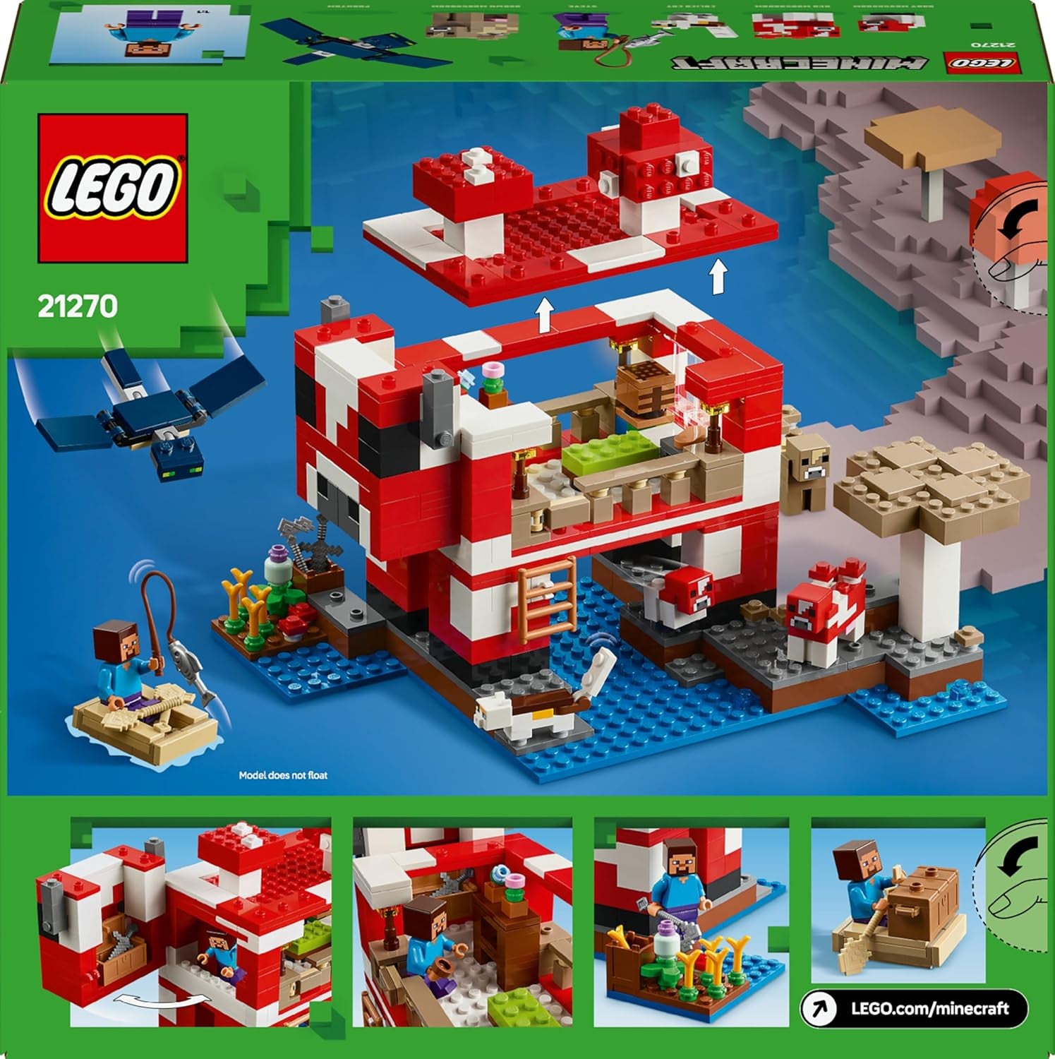 LEGO Minecraft Das Pilzkuh-Haus - Gaming Spielzeug mit Steve Figur, Mobs, einem Arbeitstisch und Einer Farm - Interaktives Spielset - Gaming Geschenk für Mädchen und Jungen ab 8 Jahren 21270