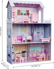 Olivia's Small World Giant Dollhouse, Large Wooden Dollhouse with Furniture and Accessories, 3-Story Dollhouse for Kids, Dollhouse for 12" Dolls, 3 Years + Naty Shop Dollhouses
