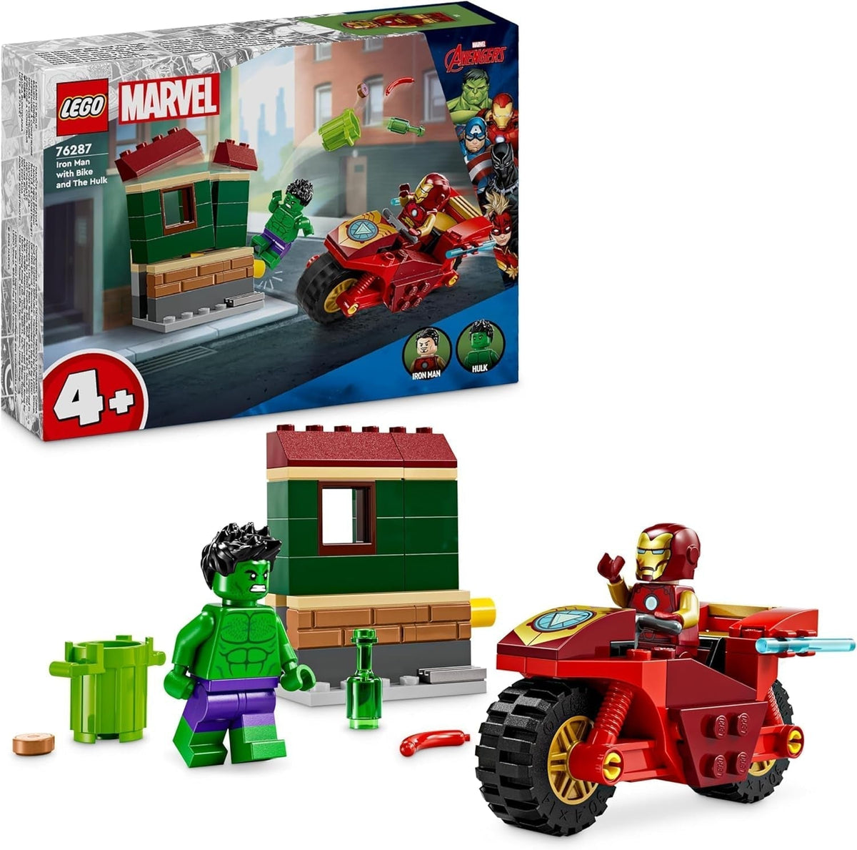LEGO Marvel Iron Man with Bike and Hulk, Superhero Building Toy for Kids, Bike and Minifigure Collection Set, Gift for Girls and Boys 4 Years Old 76287 Building Sets Besuche den LEGO-Store Default Title